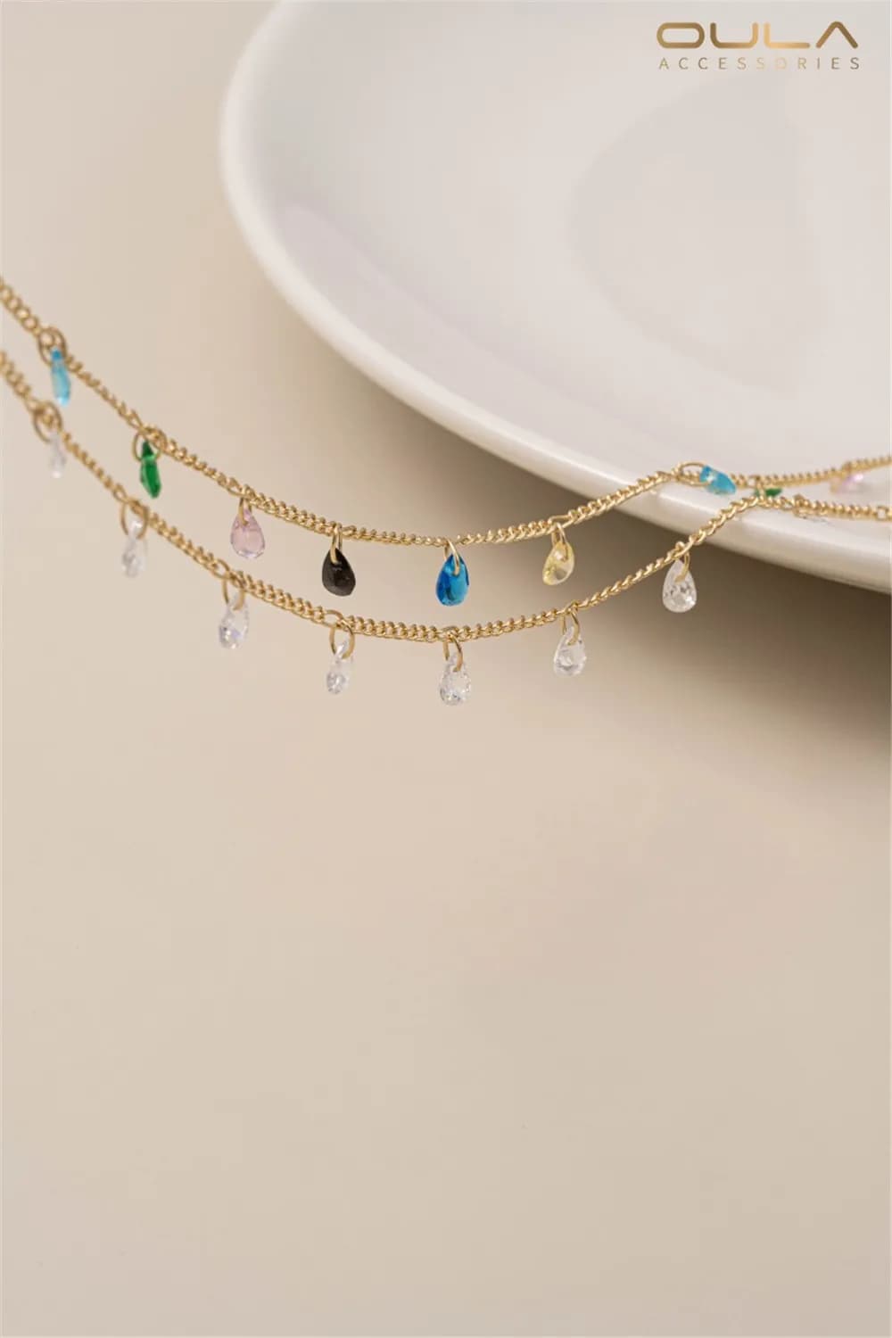 Catena coreana artigianale Catena in zirconi a forma di lacrima placcata in oro 14 carati Fai da te Bracciale fatto da sé Accessorio per collana Catena allentata