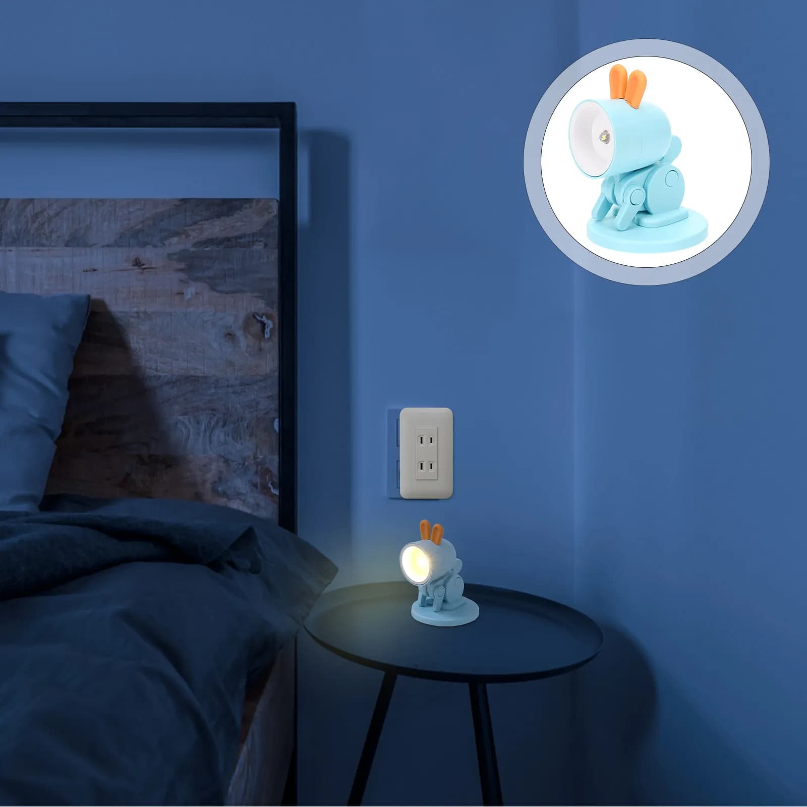 Lampada da Notte a Forma di Coniglietto, Luce LED Pieghevole da Tavolo, Lampada Regolabile a Forma di Coniglio, Luce Notturna Calda per Decorazione Camera dei Bambini