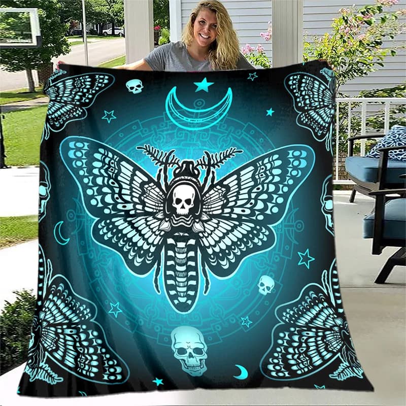 Coperta in flanella Cozy Death Moth, coperta leggera per divano letto, viaggio, campeggio, soggiorno, ufficio, stampa digitale morbida