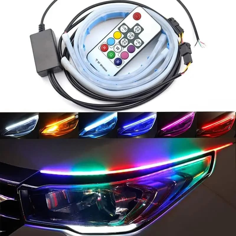 Striscia LED per Fari Auto, Luci LED Esterne per Auto da 24 Pollici, Luci Diurne Multicolore RGB, Kit di Illuminazione Flessibile