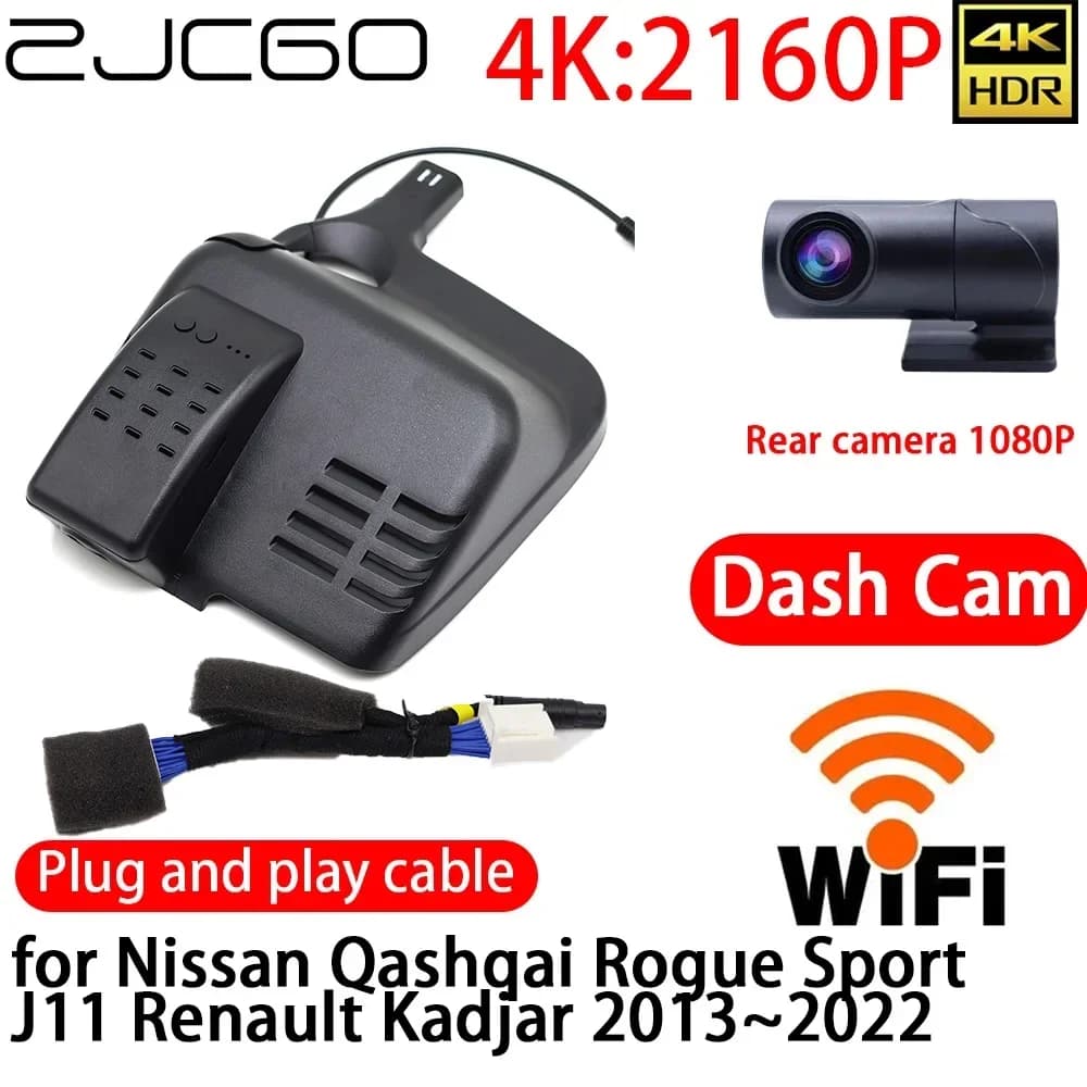 ZJCGO Dash Cam 4K DVR con Wifi, Telecamera Anteriore e Posteriore, Monitor 24h per Nissan Qashqai Rogue Sport J11 Renault Kadjar 2013~2022