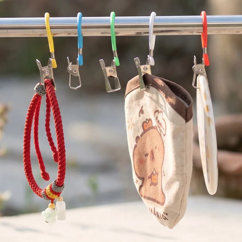 Mini Hanging Clips with Loops Stainless Steel Multi‑Use Holders for Towel Photo Kitchen Bathroom Camping Travel