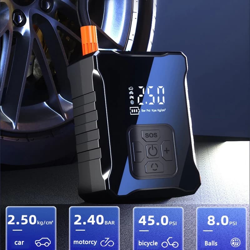 Pompa d'aria elettrica wireless per auto, gonfiatore portatile per pneumatici auto, compressore d'aria per auto, bici, moto e palloni