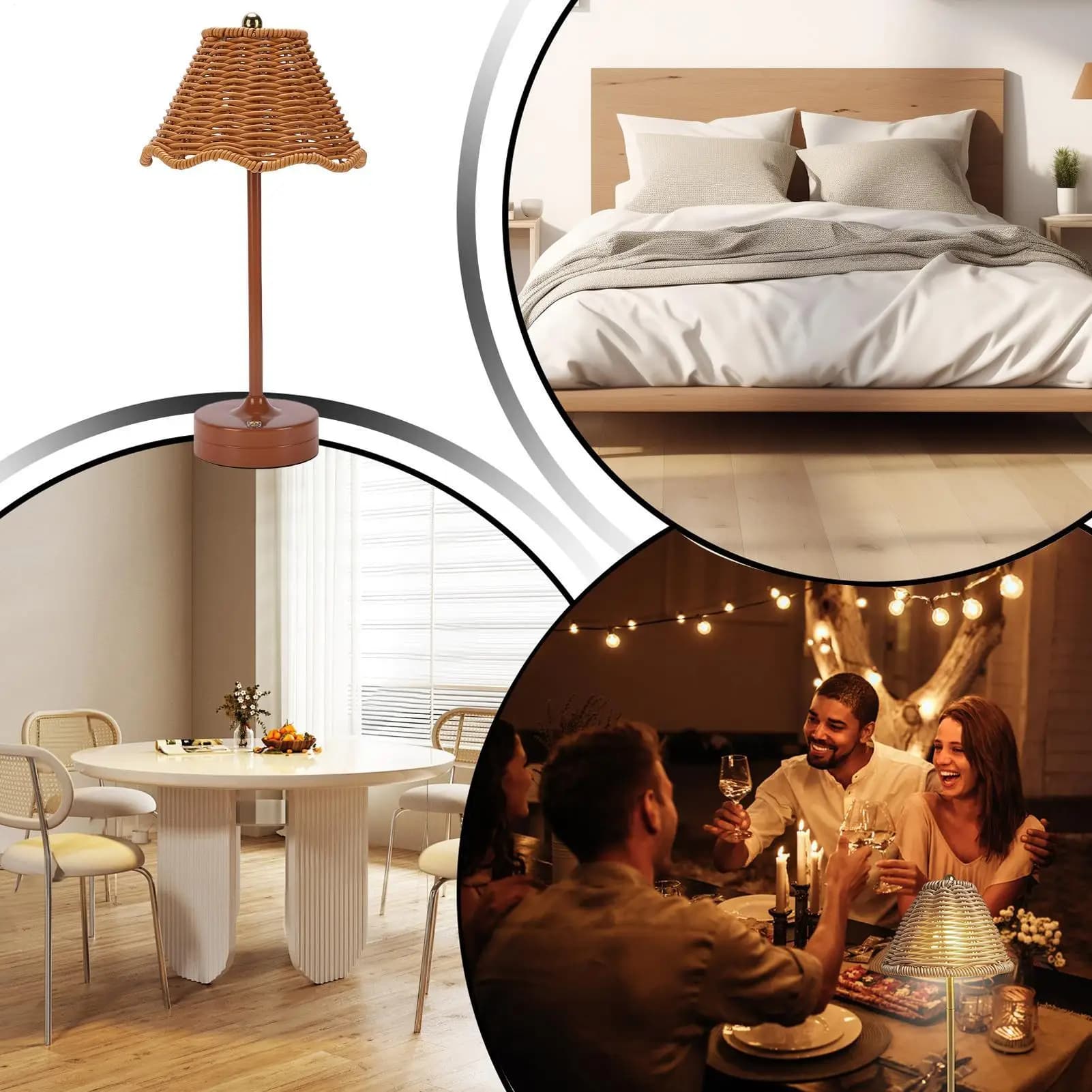 Table lamps in Rattan 120 Lumen Rechargeable Wireless Adjustable Lighting Artificial Rattan LED Desk Lamp for Living Room