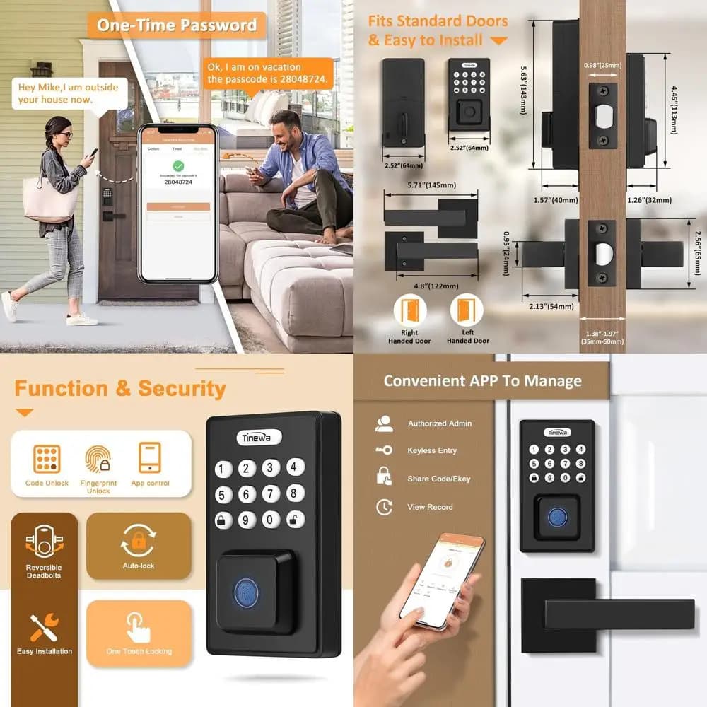 Set Maniglia Porta con Lettore Impronte Digitali e Tastiera, Serratura Automatica e Touch, Maniglia Intelligente, Nera