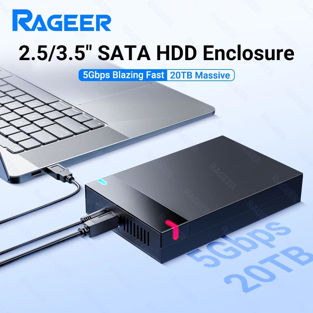 Custodia per disco rigido esterno HDD RAGEER da 3,5"/2,5" con alimentatore - Adattatore da USB 3.0 a SATA per PC, laptop