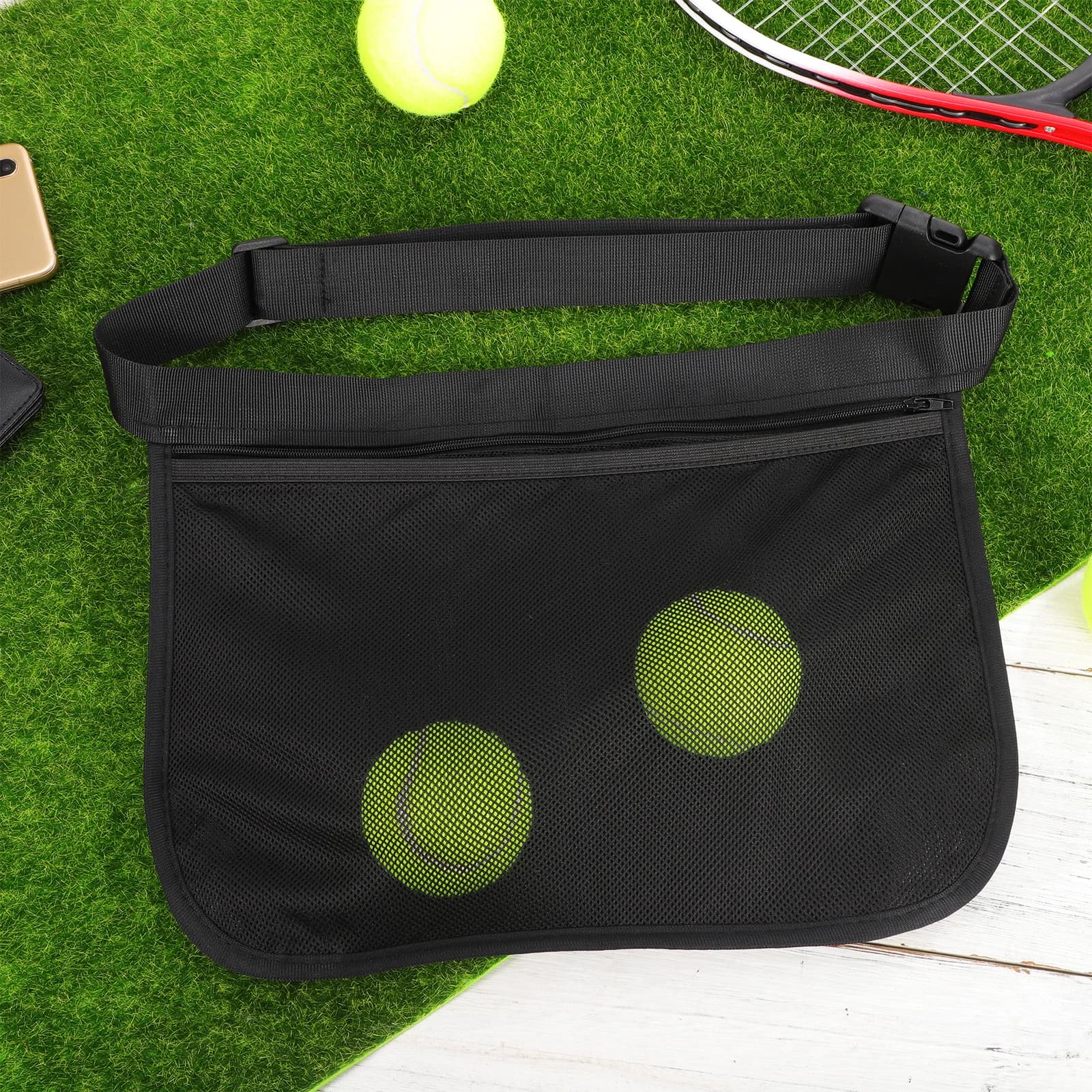 Borsa Porta Palline da Tennis in Rete, Sacchetto Porta Palline da Golf, Marsupio Portatile Regolabile per Pickleball, Borsa Sportiva da Cintura per Accessori da Tennis