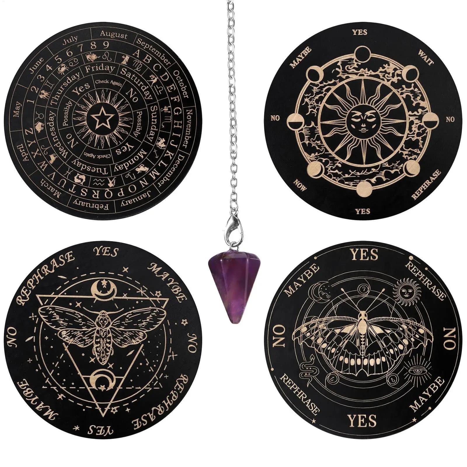 Tabellone per divinazione Tabelloni metafisici per radiestesia con lettere Messaggio in legno Planchette Ouija Gioco da tavolo Fortune Telling Divination