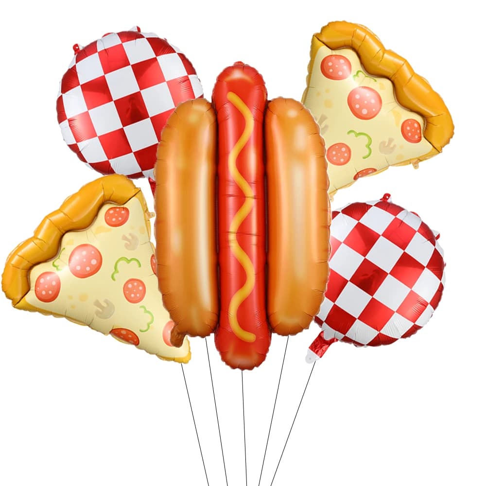 5 pezzi Fort Pizza Hot Dog Foil Palloncini Set Festa di compleanno Casa Picnic all'aperto Palloncini alimentari Decor Baby Shower Forniture Regali per bambini