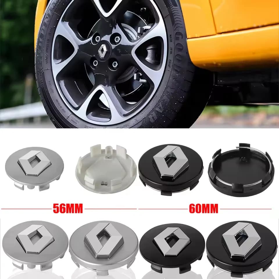 Set di 4 Coprimozzi per Auto 56mm/60mm, Copertura Cerchi con Logo per Renault Megane 2 3 Clio 4 Trafic Captur Kangoo Zoe