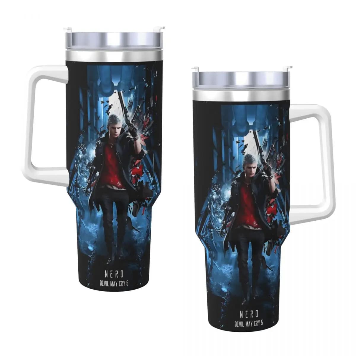 Devil May Cry 5 Dante Bicchiere in acciaio inossidabile Tazze termiche da spiaggia con cannucce e coperchio Tazze per auto grandi Bottiglia d'acqua per bevande fredde
