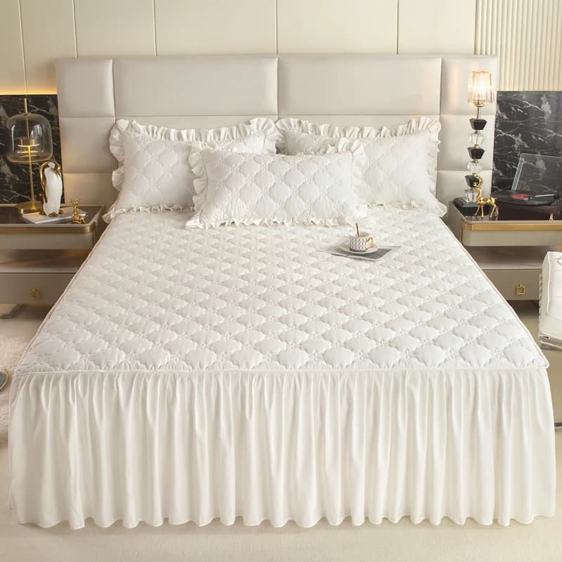Bonenjoy gonna da letto addensata copriletto in tinta unita coprimaterasso trapuntato copriletto Skin-friendly (senza federa)