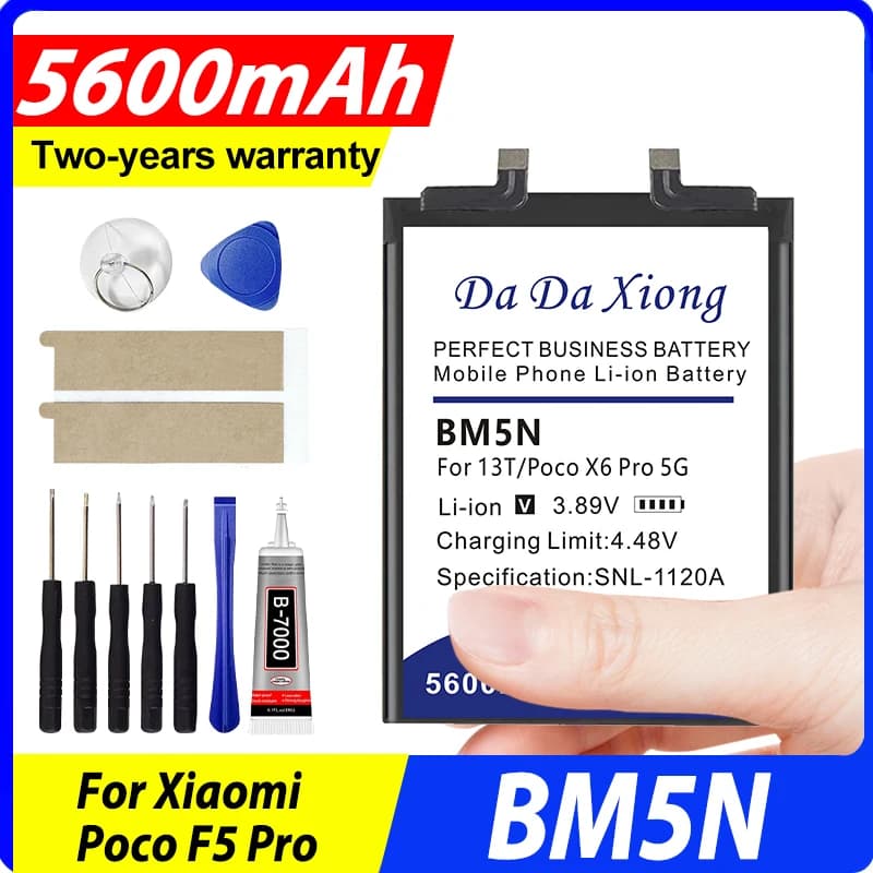 Nuova Batteria di Ricambio 5600mAh BM5N per Xiaomi POCO F5 Pro + Strumenti (Modello 2026)