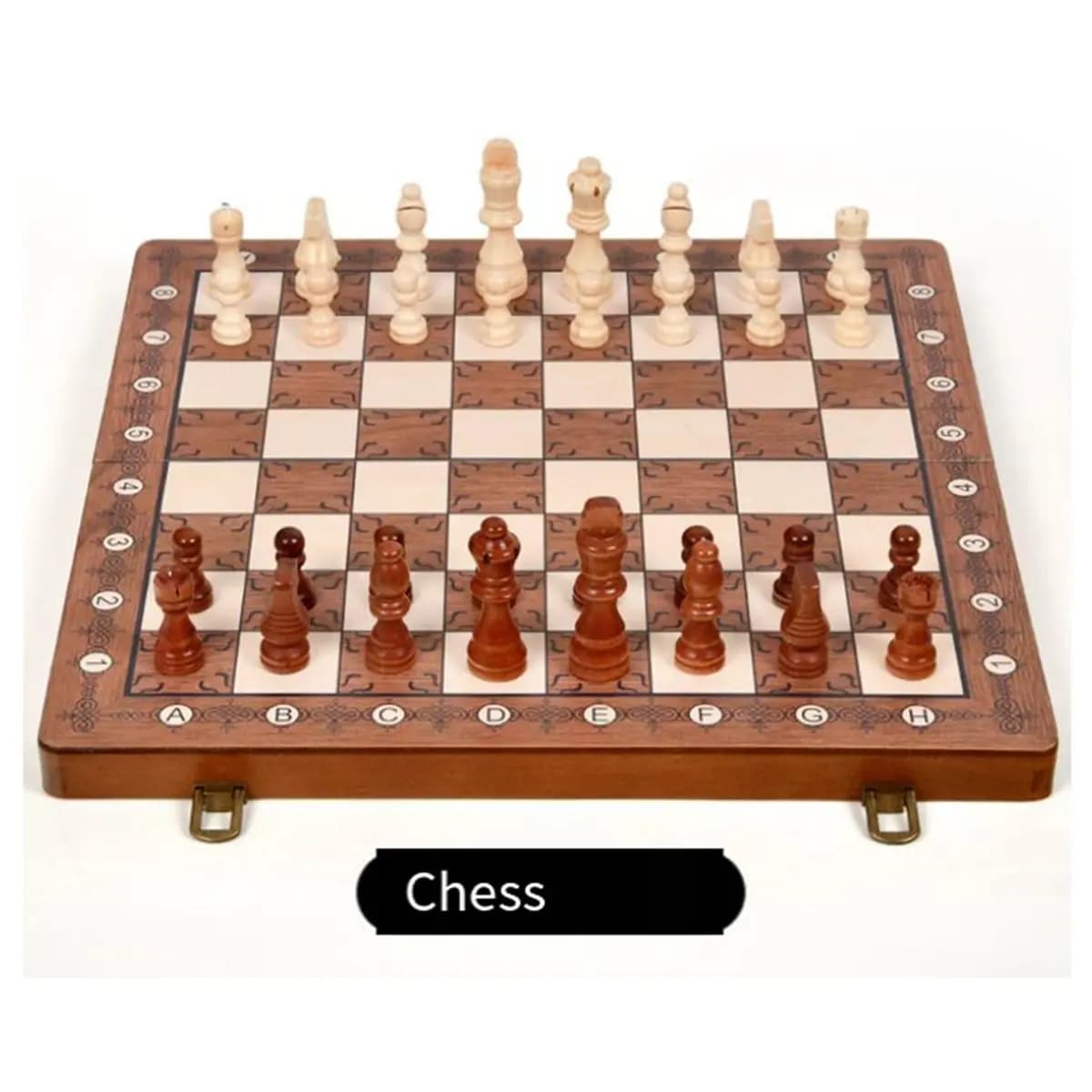 PHONE&GEAR 2-in-1 Foldable Magnetic Wooden Chess & Checkers Set, Portable Storage Board Tabletop Puzzle Game Toy