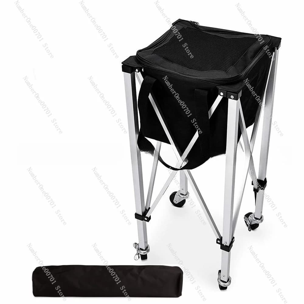 Carrello Portapalle da Tennis in Alluminio, Trolley Mobile Portatile per Allenatore con Cesto Raccoglipalle