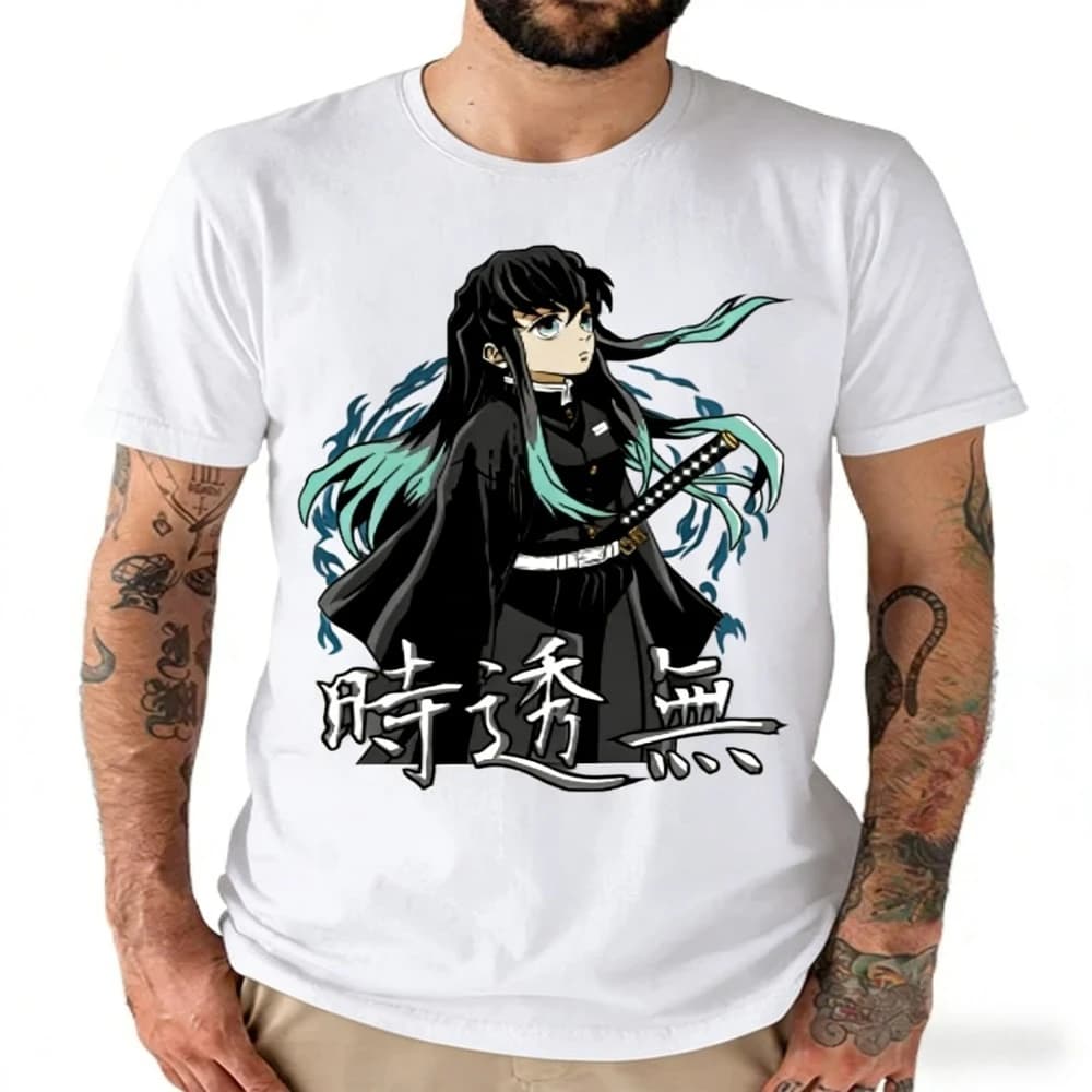 Demon Slayer Muichiro Tokito Pure Cotton T-shirt 2026 Summer Anime Printed Loose American Casual Parent Child Short Sleeve Top