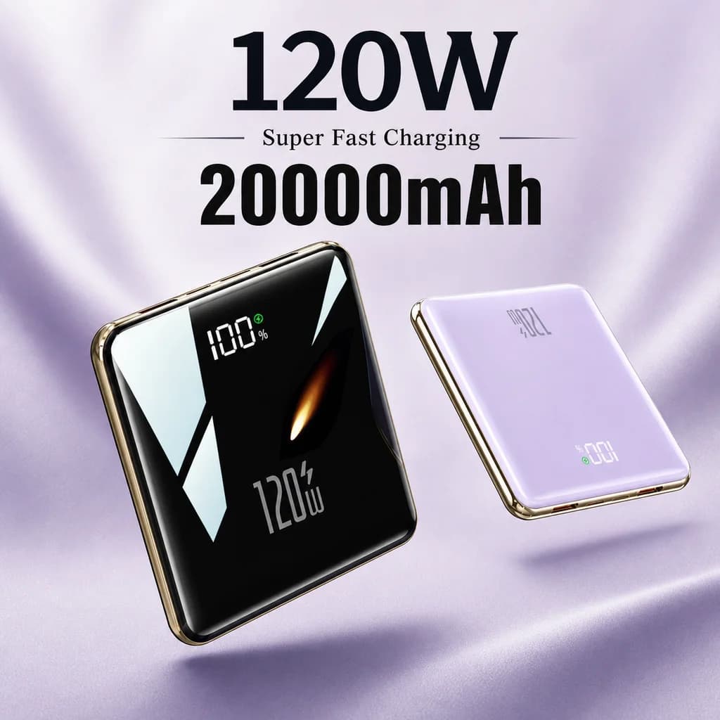 Power Bank 20000mAh Ultra Thin Portable Charger With Built-in Cable Fast Charging For iPhone Samsung Xiaomi Phones Travel
