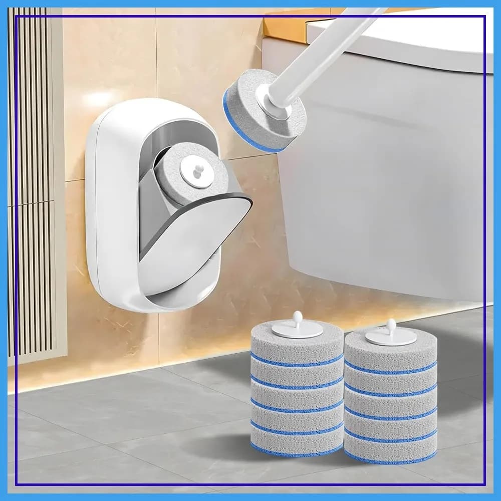 Scovolino per WC usa e getta, kit per la pulizia del WC montato a parete con supporto, 12 ricariche con testine di ricambio per la pulizia del bagno