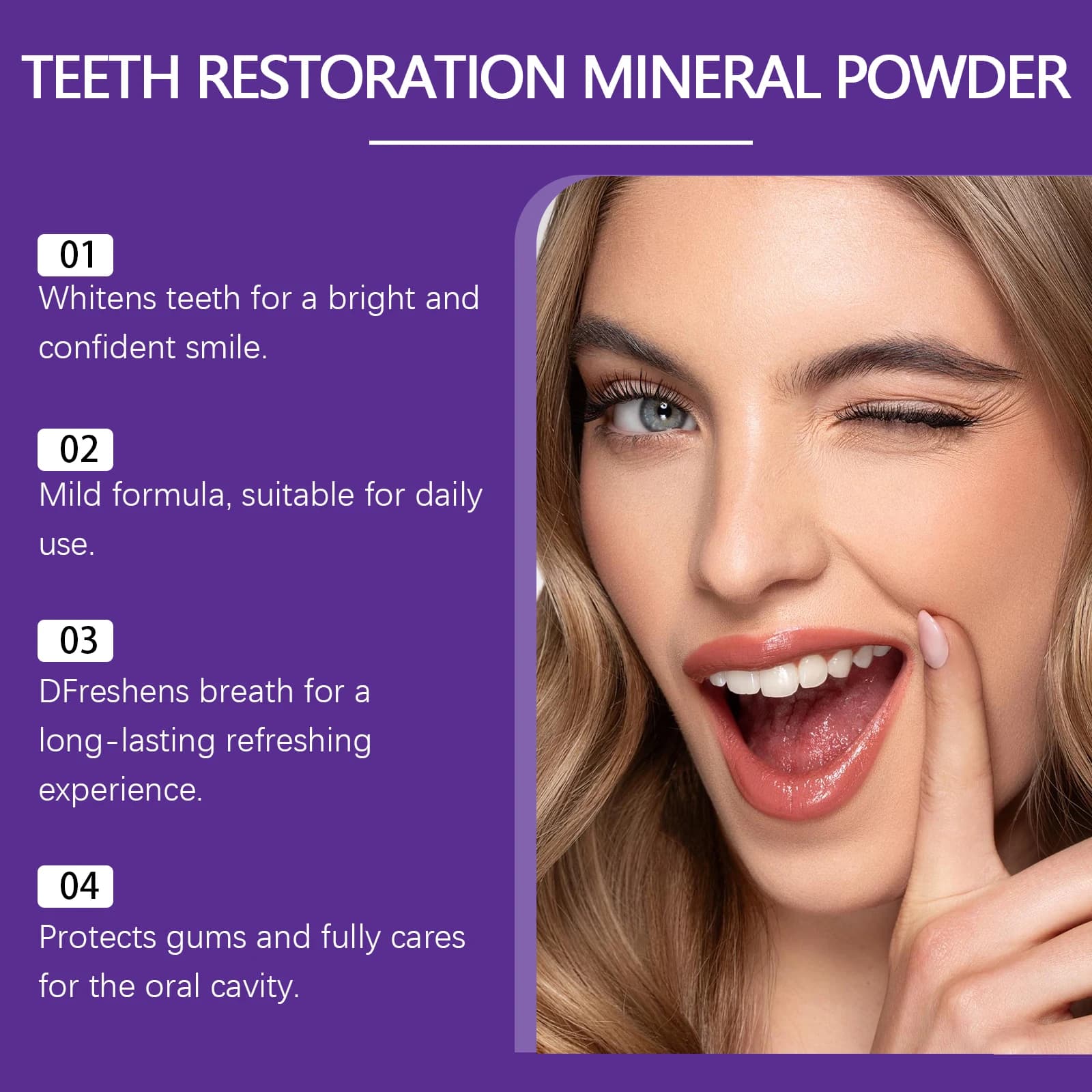 Purple Teeth Powder Teeth Whitening Restoration Mineral Powder for Dental Cleaning Eliminates Alitosis Fresh Oral Hygiene Care