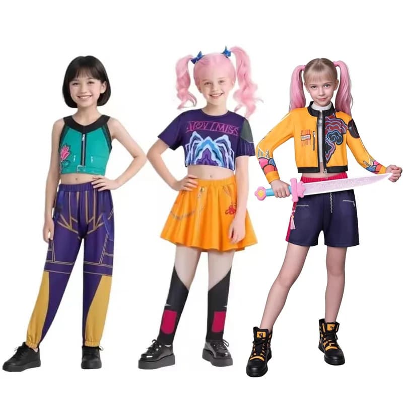 K-POP Hunter Girl Group Costume Cosplay Performance di Halloween Seta del latte Poliestere Street Style Vestito da cacciatore di demoni alla moda sexy