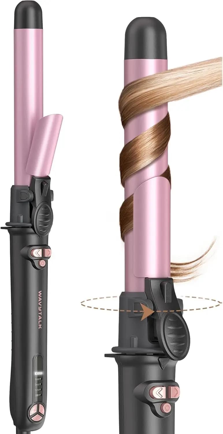 Automatic rotating curling iron, 1 inch barrel for long hair, double tension with 5 heat settings up to 430 ° F