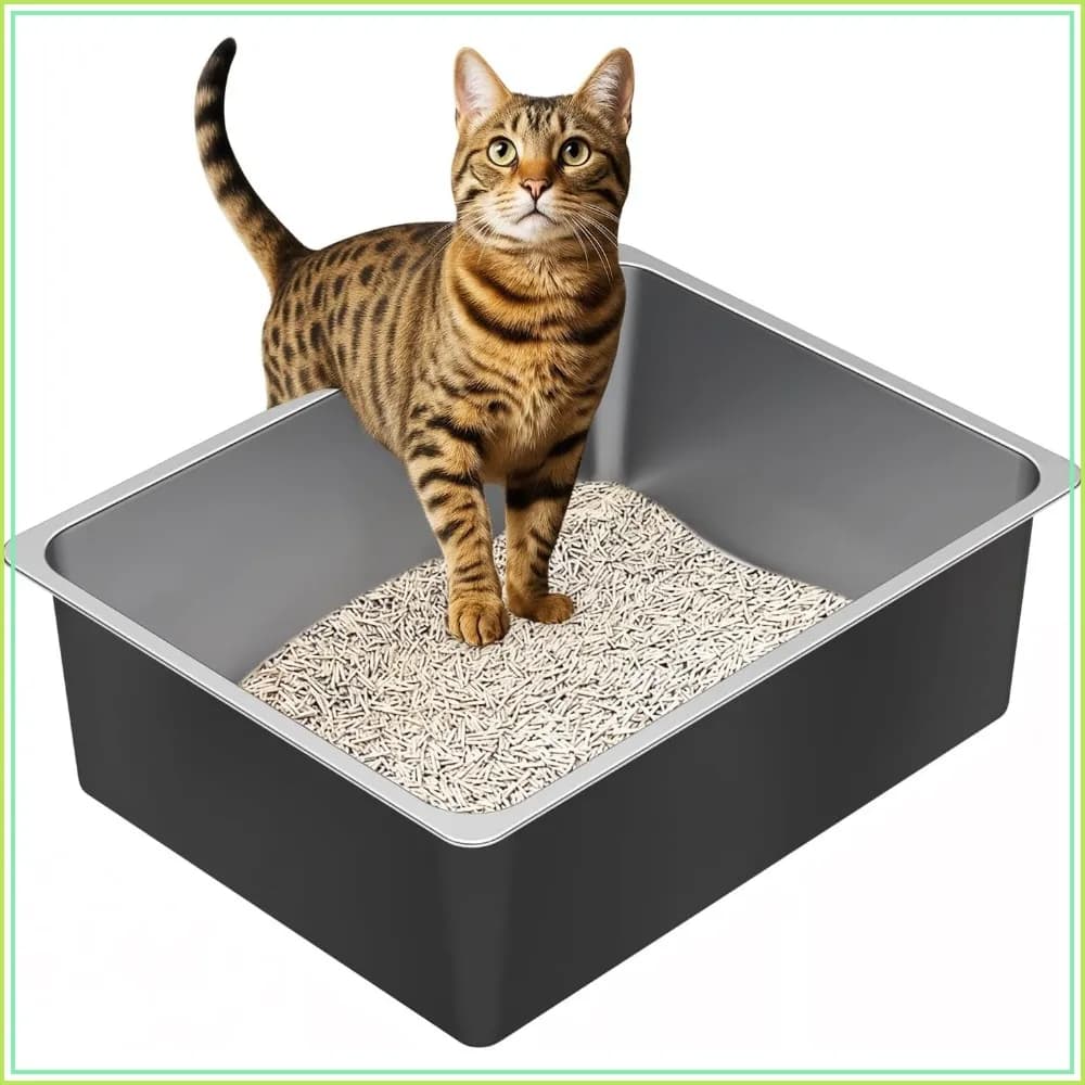 High Sided Metal Cat Litter Box, Never Absorbs Smell, Easy Clean Non Stick Tray for Indoor Cats, Kittens, Rabbits, Puppies