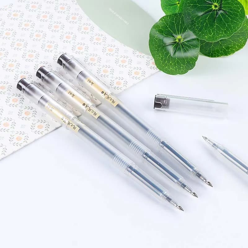 Penna gel in gomma trasparente con punta a sfera da 0,5 mm con inchiostro nero/rosso da 12 pezzi/set