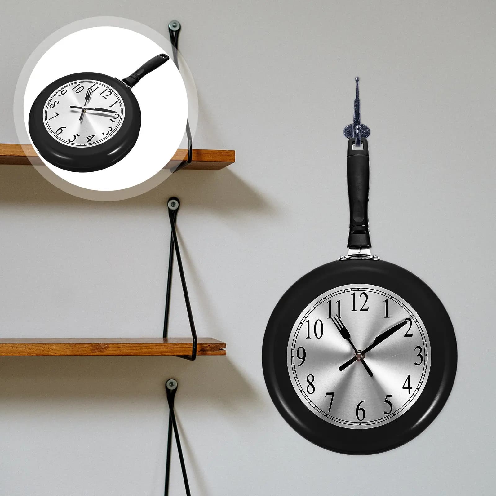 1Set Silent Mute Frying Pan Wall Clock Decorative Battery Operated Home Living Room Hanging Wall Mounted Creative Clock