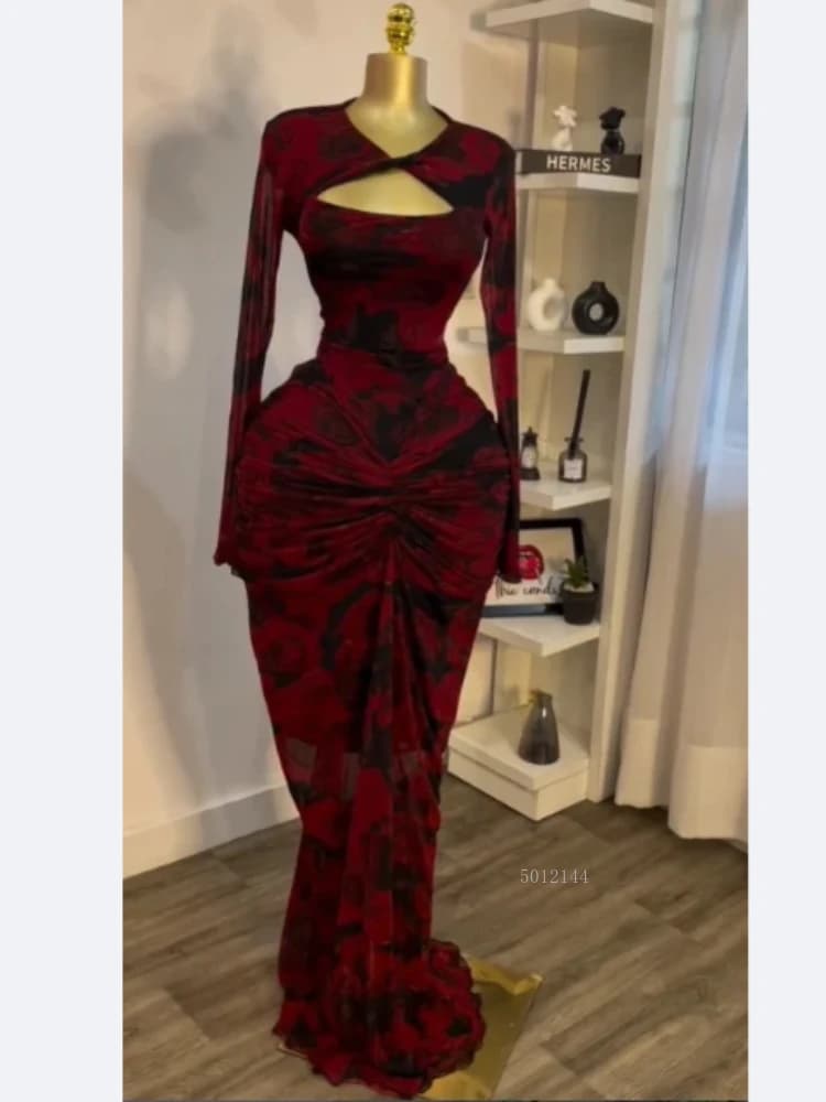 Night Club Party Vestidos Abiti sexy Donna Drappeggiato con scollo a V Ritaglio sul davanti Increspato Impilato Aderente Midi Abito lungo lungo