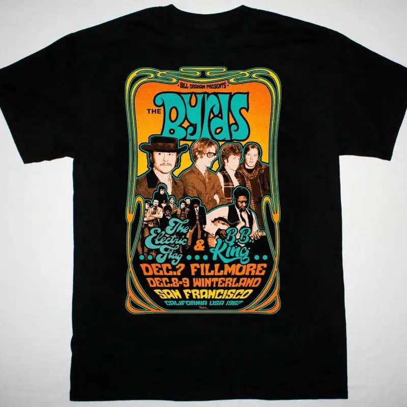 The Byrds 1967 Concert Poster T-shirt Black Cotton unisex All Sizes
