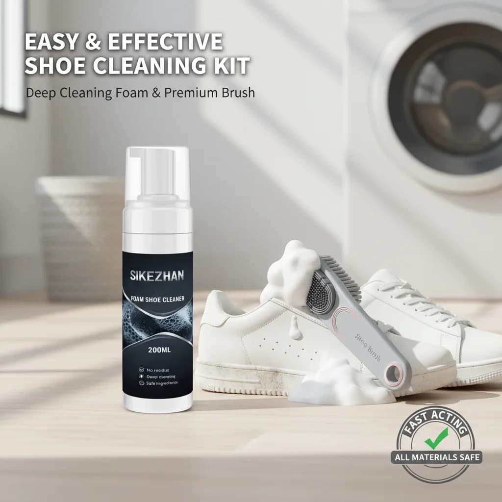 Detergente per schiuma per scarpe + set di spazzole a doppia faccia, senza risciacquo, ad asciugatura rapida, detergente per macchie senza lasciare aloni per sneaker, detergente per intersuole/sole esterna
