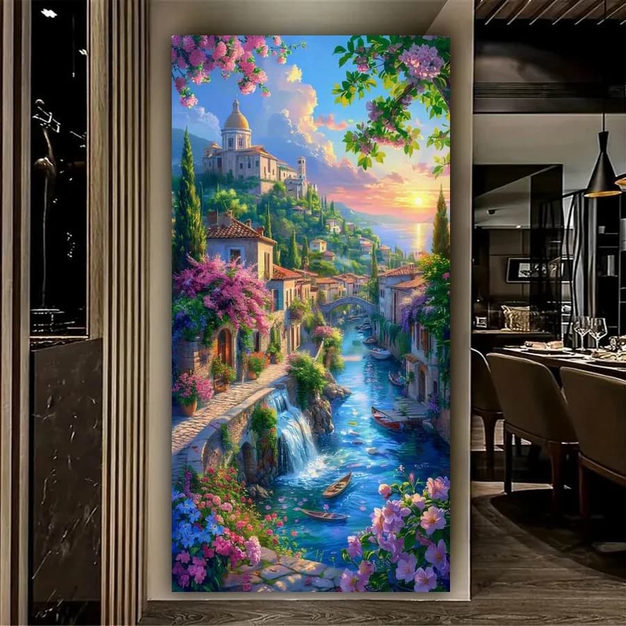 Sunset Town Scenic River Diy Diamond Art For Adults Painting Kits Landscape Full Square Round Drill Mosaic Embroidery Picture