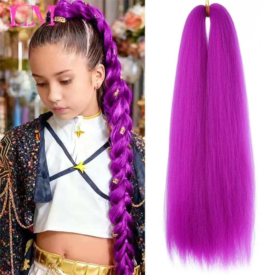 Coda di Cavallo Sintetica Viola LM con Elastico, Lunga e Liscia Effetto Yaki per Acconciature Fai-da-Te per Natale e Halloween