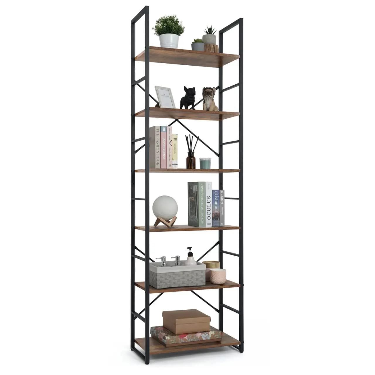 Libreria a 6 Ripiani, Scaffale Autoportante Largo 24 Pollici, Organizzatore per Libri, Scaffali Industriali Personalizzabili