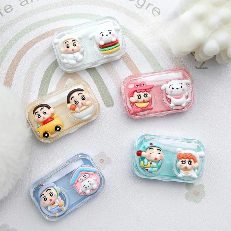 Crayon ShinChans Cute Cartoon 3D Decal Contact Lens Case Portable Companion Storage Box with Lid Mini Travel Eye Care Organizer