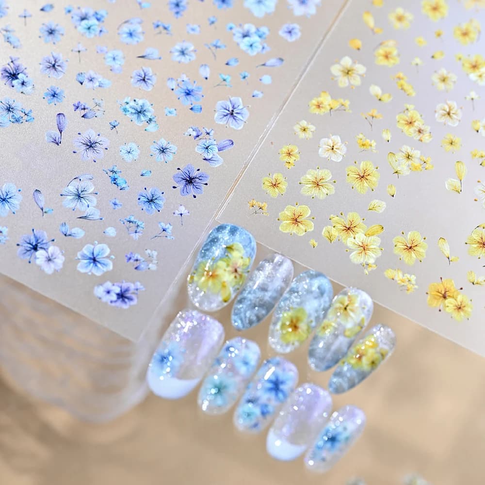5D Spring Flower Nail Art Stickers Cherry Blossom Dried Flower Pattern Nail Decals Self-Adhesive Floral DIY Manicure Decoration