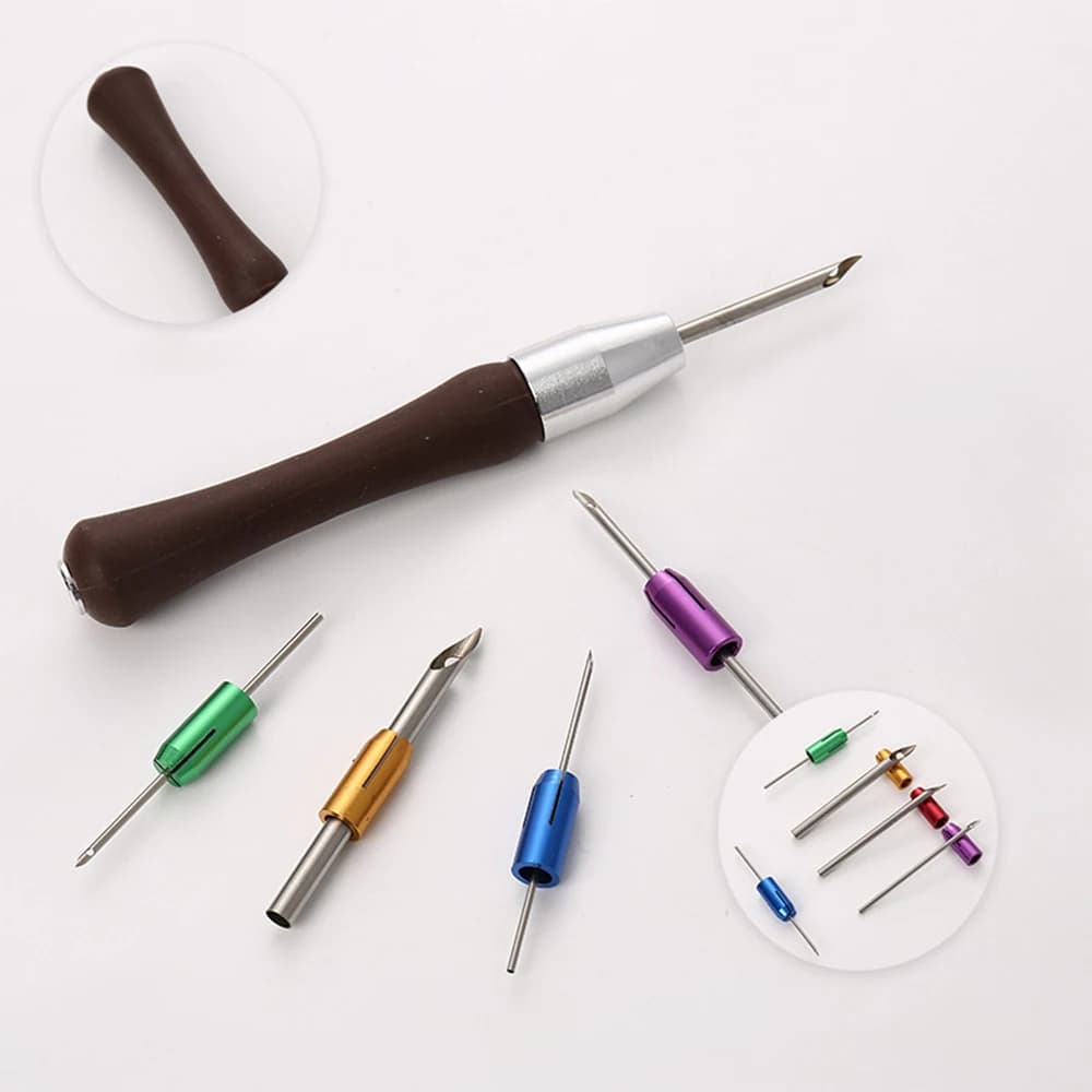 Multi-Size Punch Needle Pen Interchangeable 1.6-4.8mm DIY Punch Stitching Kit Embroidery Cross Stitch Knitting Sewing Tools Set