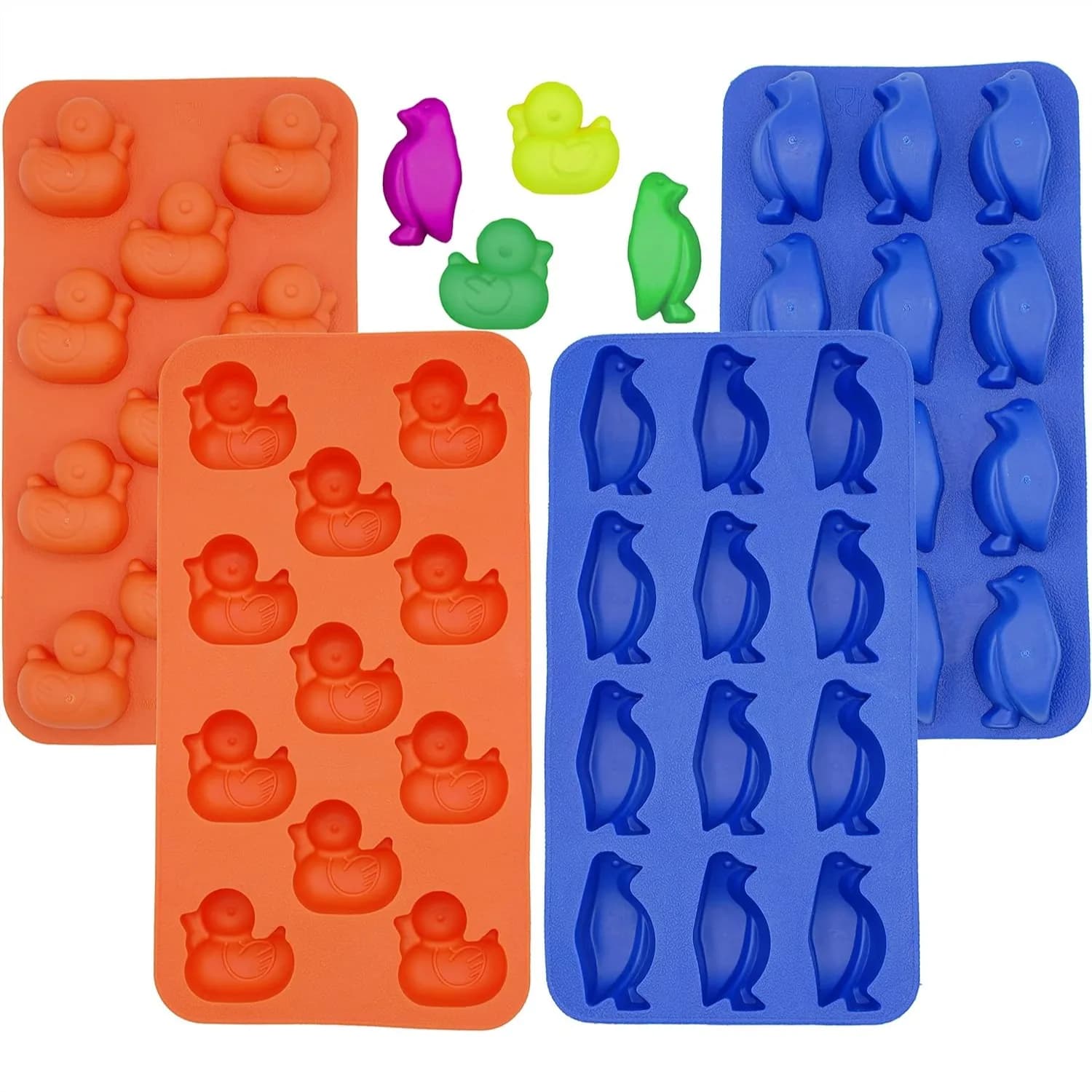 Set di 2 Stampi in Silicone a Forma di Anatra e Pinguino, Flessibili per Realizzare Caramelle, Cioccolato, Gommose e Sapone Fai-da-Te