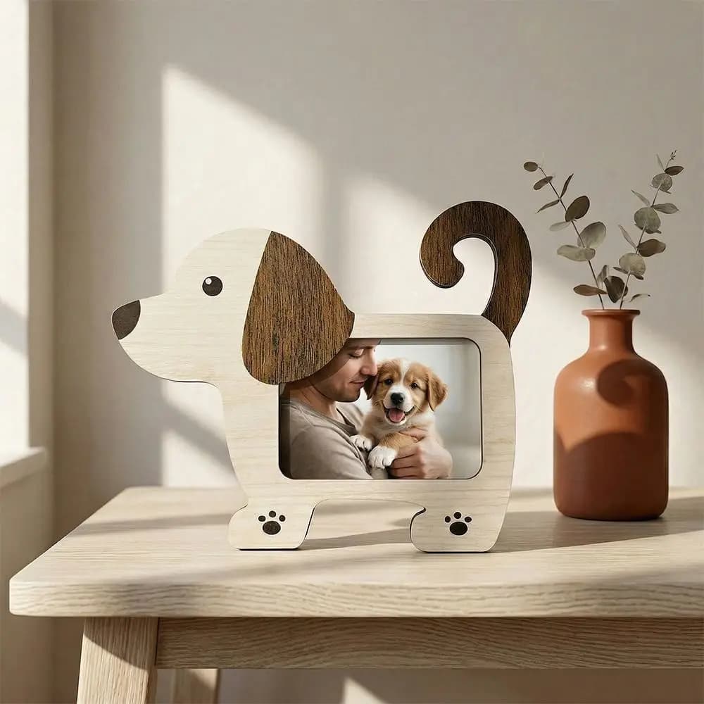 Modern Creative Wood Photo Frame Cartoon Smooth Animal Shape Picture Frame 2D Cute Pet Keepsake Frame Home Decoration