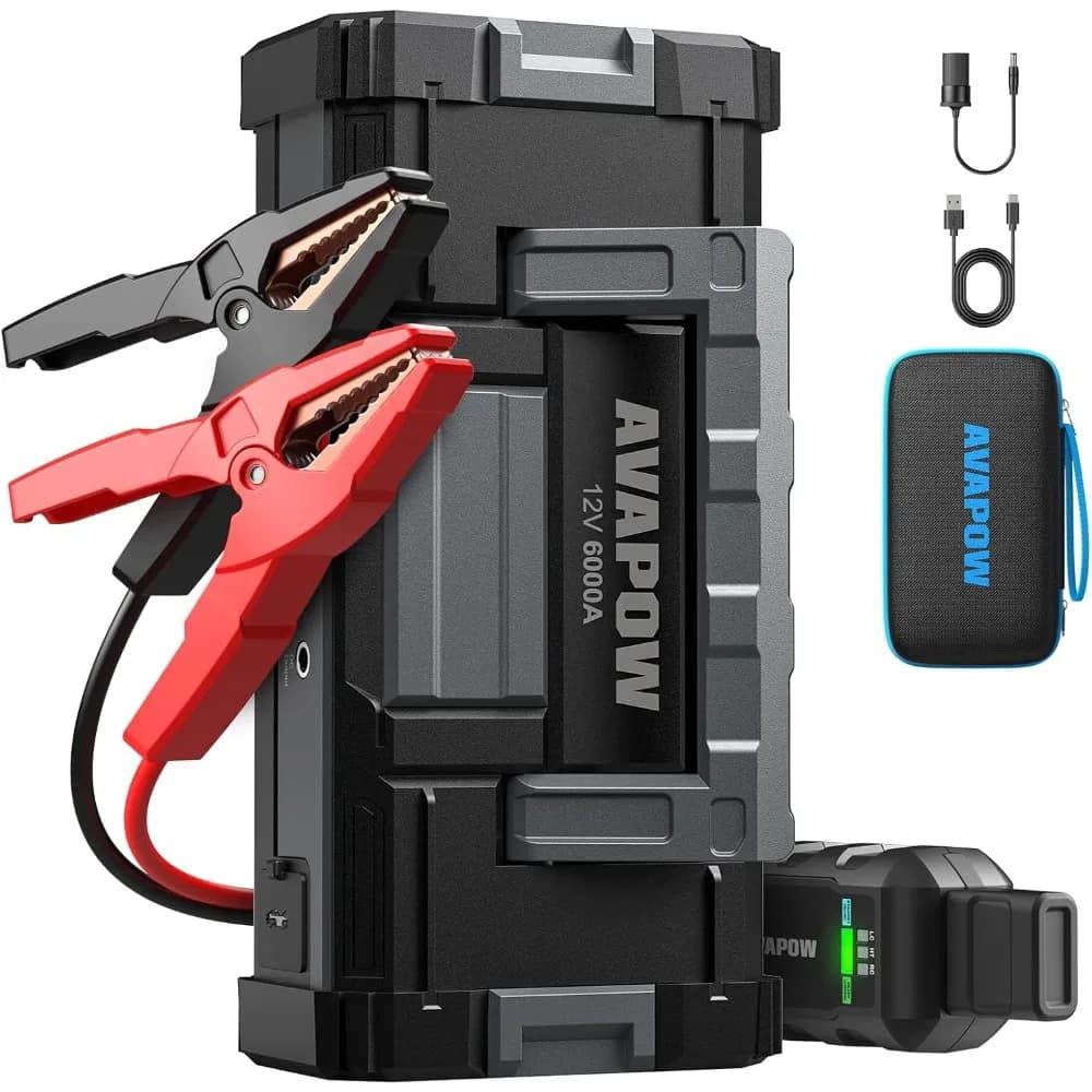 AVAPOW 6000A Avviatore di emergenza per batteria per auto (per tutti i gas o fino a 12 litri diesel) Potente avviamento di emergenza per auto con doppia ricarica rapida USB e