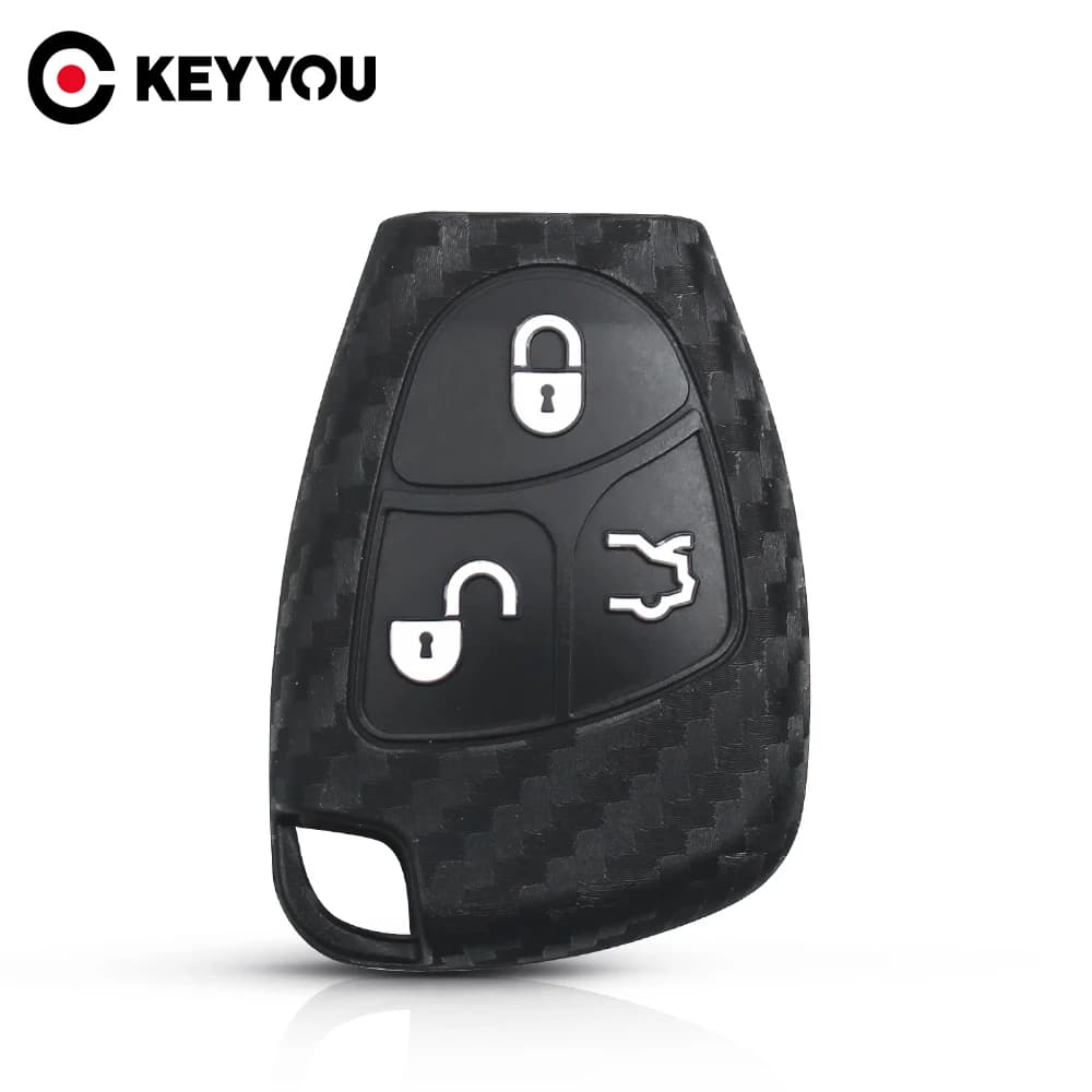 KEYYOU Custodia per chiave per auto in silicone in fibra di carbonio per Mercedes Benz Classe CERR GL CLS CLK SLK W203 W211 W204 3BNT Copertura chiave remota