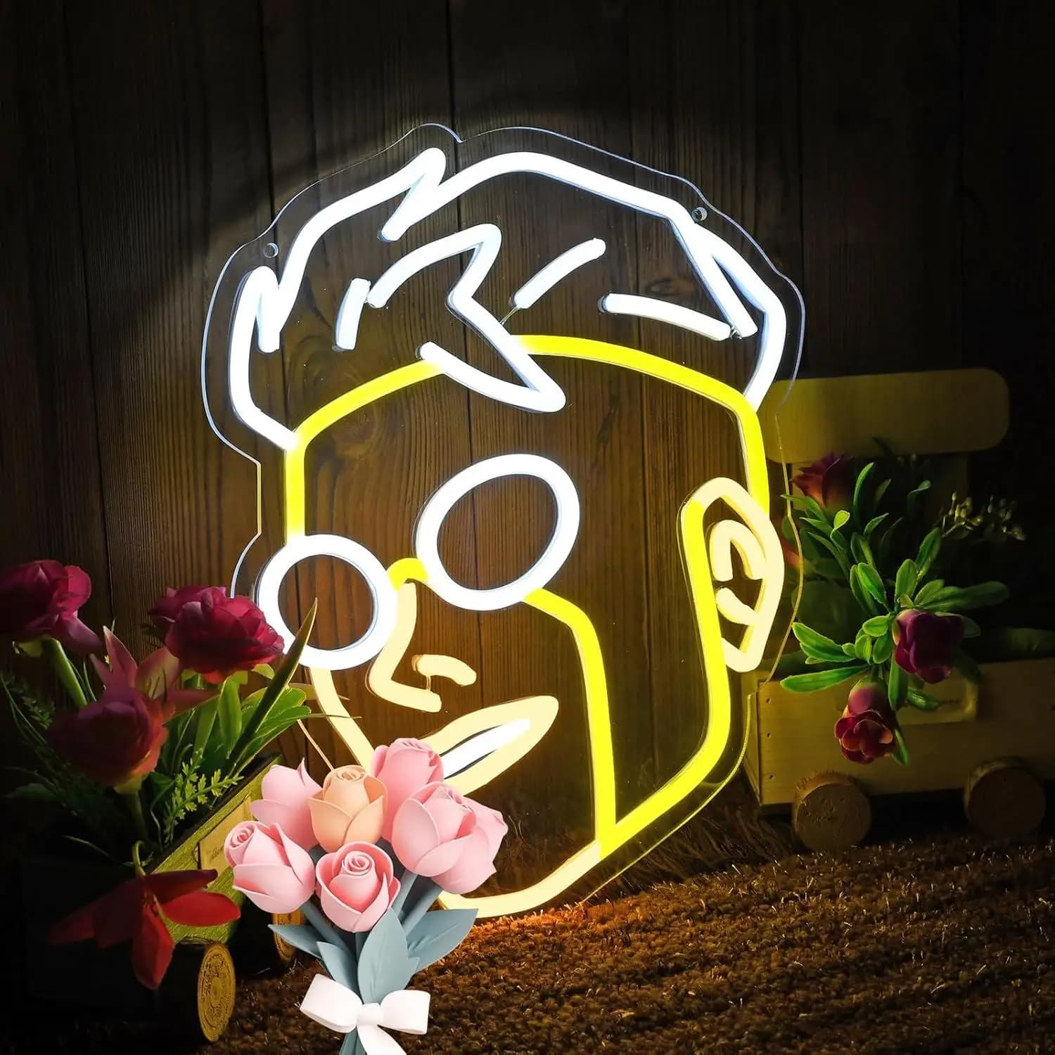 Insegna al Neon a Forma di Silhouette di Supereroe, Luce LED Dimmerabile USB in Stile Fumetto, Decorazione da Parete per Man Cave, Sala Giochi, Camera da Letto, Bar di Casa