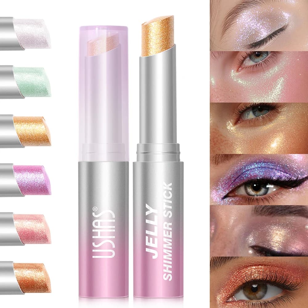 USHAS Jelly Shimmer Stick 3 Colors Glitter Highlighter Stick Lightweight Sparkling Eyeshadow Stick For Eye Face Cheek