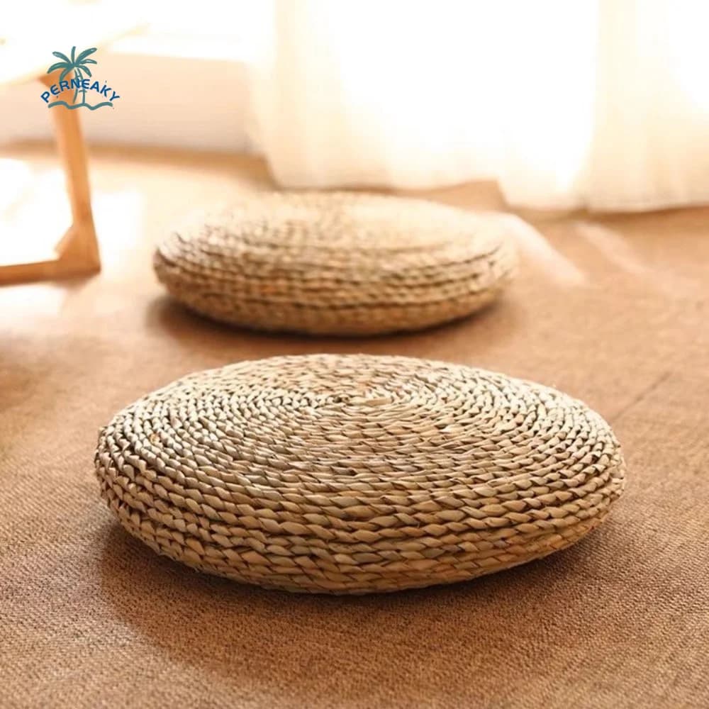 Household Japanese-style Straw Weaving Sitting Cushion Rustic Round Tatami Futon Natural Thickened Yoga Seat Mat Meditation