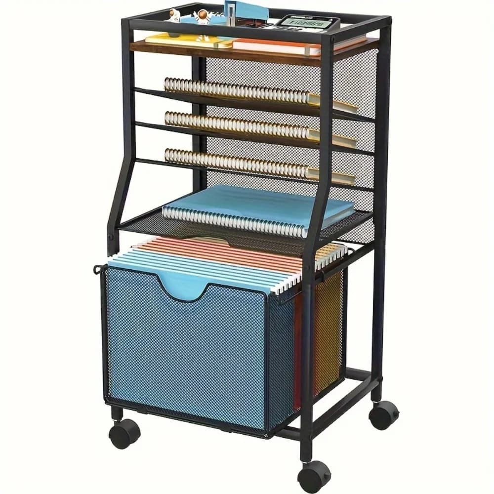 Carrello Portadocumenti con Cassetto, Organizzatore in Metallo su Ruote per Cartelle Appendibili, Confezione da 1