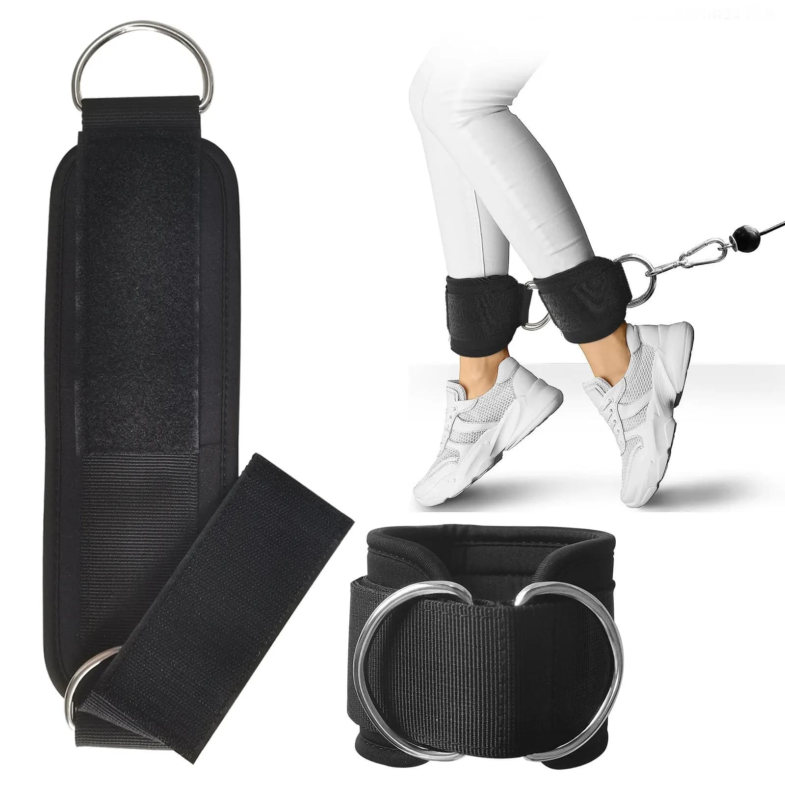 Cinturini alla caviglia con doppio anello a D per fitness, supporto per i piedi, protezione per la caviglia, cinturini per puleggia per gambe Crossfit, protezione per i piedi sportivi