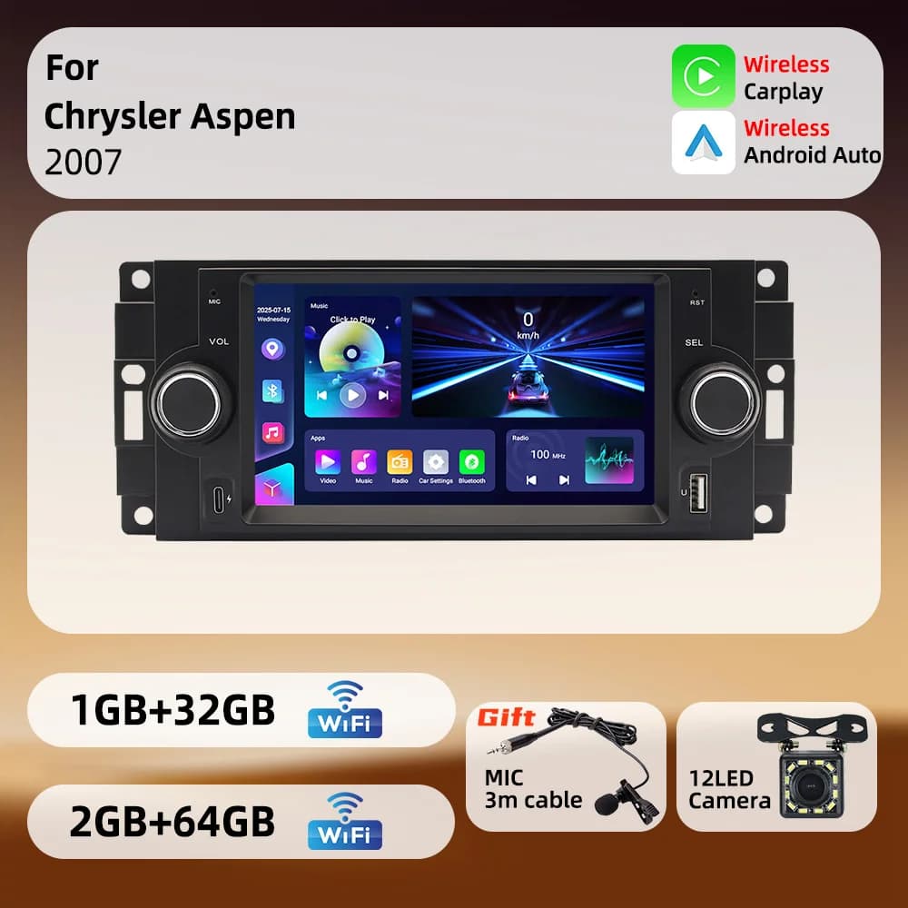 1Din 6.2" Screen Carplay Radio Android Car Multimedia for Chrysler Aspen 2007 Stereo Head Unit GPS