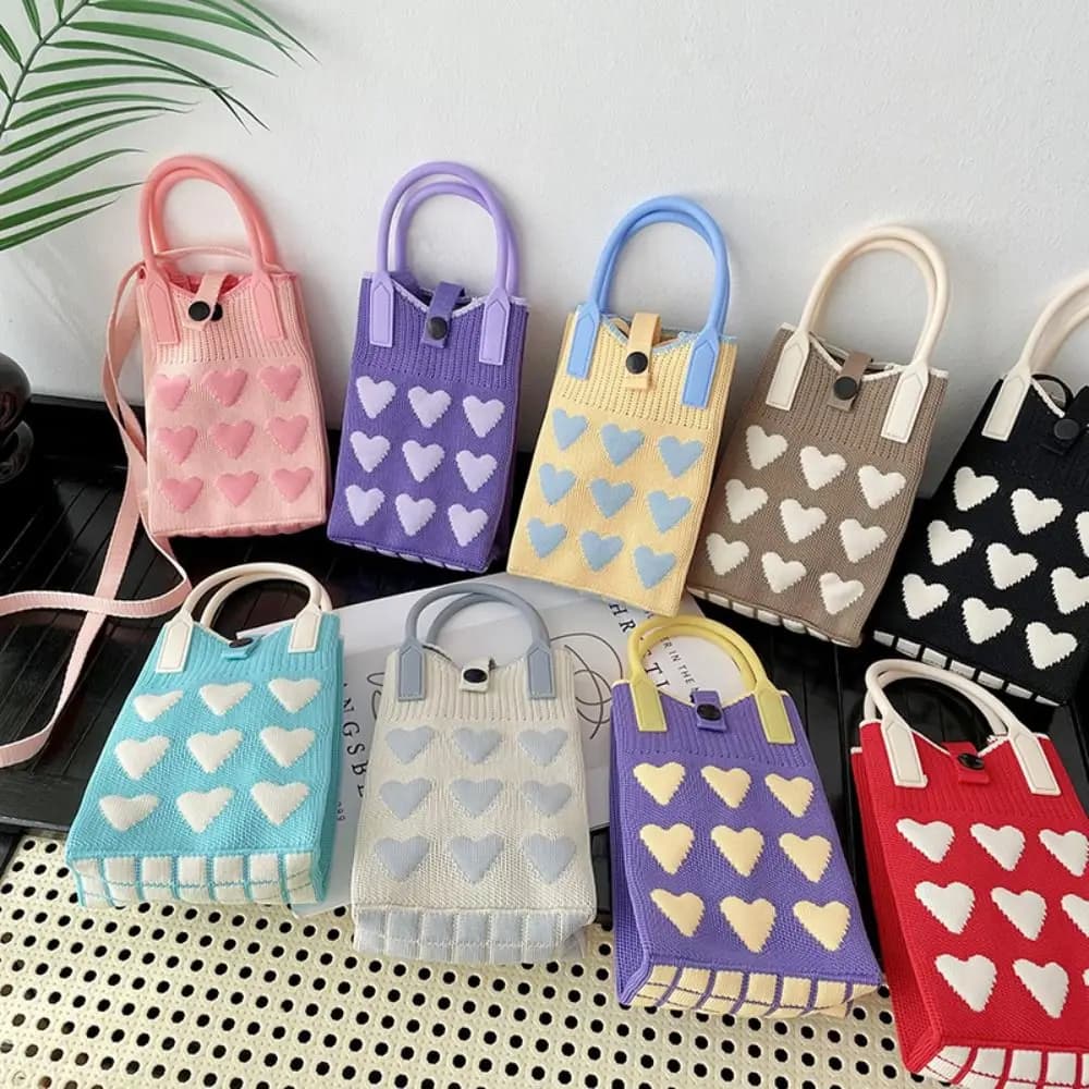 Women's Mini Phone Bag, Sweet Heart Shoulder Bag, Tote Bag, Women's Wallet and Bag