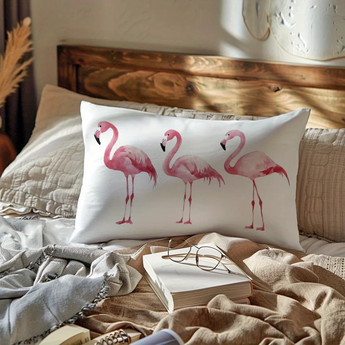 1 fodera per cuscino lombare con fenicottero ad acquerello, adatta per divano, camera da letto, soggiorno, casa vacanze, regalo dolce per gli amanti dei fenicotteri