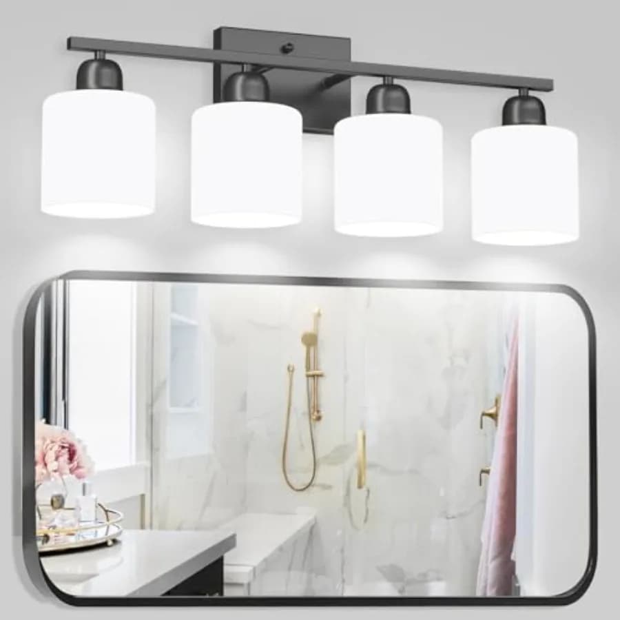 Lampada da Bagno, Apparecchio di Illuminazione con Paralumi in Vetro Satinato Bianco Latte, Luce per Specchio del Bagno, Camera da Letto, Soggiorno